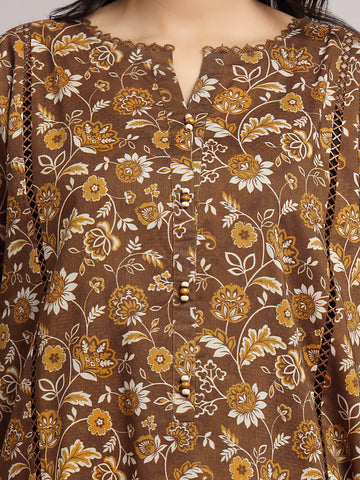 EDENROBE-29804-Unstitched Brown Printed Khaddar 3 Piece
