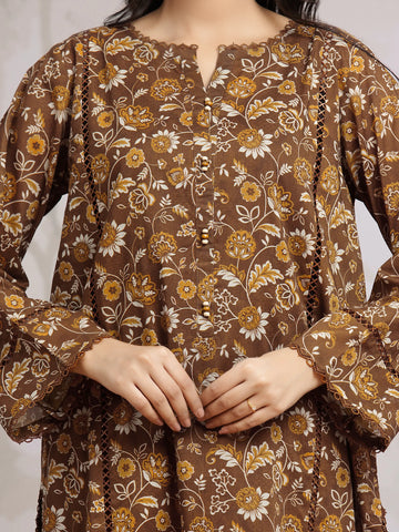 EDENROBE-29804-Unstitched Brown Printed Khaddar 3 Piece