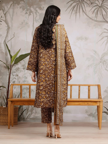 EDENROBE-29804-Unstitched Brown Printed Khaddar 3 Piece