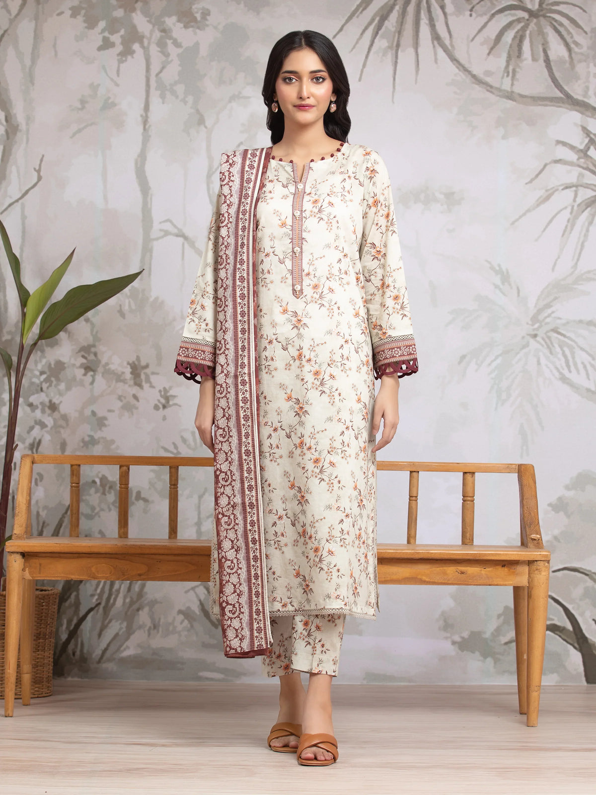 EDENROBE-29817-Unstitched Light Beige Printed Khaddar 3 Piece