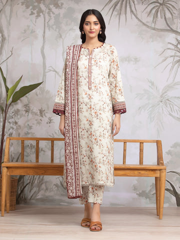 EDENROBE-29817-Unstitched Light Beige Printed Khaddar 3 Piece