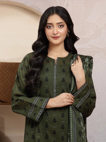 EDENROBE-29833-Unstitched Dark Green Printed Khaddar 3 Piece -