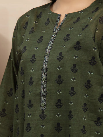 EDENROBE-29833-Unstitched Dark Green Printed Khaddar 3 Piece -