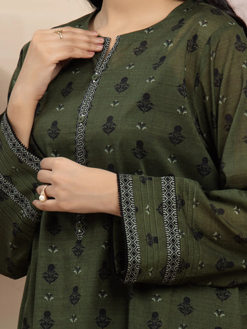 EDENROBE-29833-Unstitched Dark Green Printed Khaddar 3 Piece -