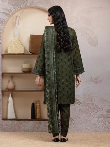 EDENROBE-29833-Unstitched Dark Green Printed Khaddar 3 Piece -