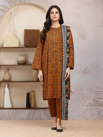 EDENROBE-29834-Unstitched Rust Printed Khaddar 3 Piece -