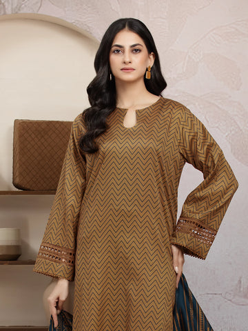 EDENROBE-29836-Unstitched Brown Printed Khaddar 3 Piece
