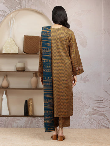 EDENROBE-29836-Unstitched Brown Printed Khaddar 3 Piece