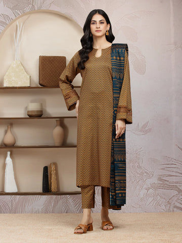 EDENROBE-29836-Unstitched Brown Printed Khaddar 3 Piece