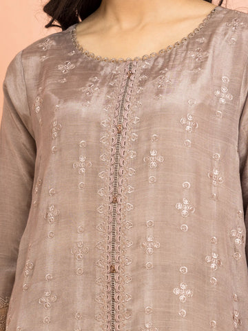EDENROBE-30016-Unstitched Light Brown Embroidered Marina Twill 3 Piece