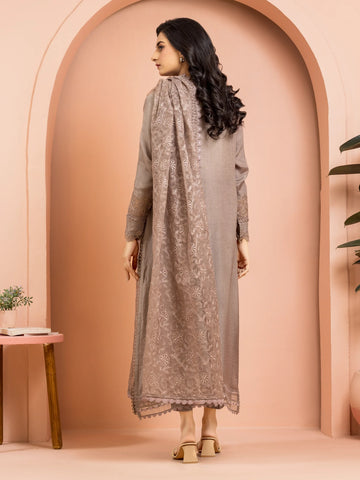 EDENROBE-30016-Unstitched Light Brown Embroidered Marina Twill 3 Piece