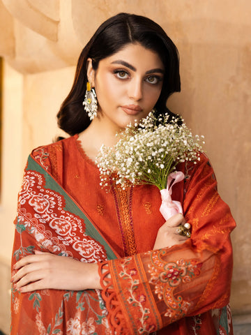 EDENROBE-30269-Unstitched Rust Embroidered Dobby 3 Piece