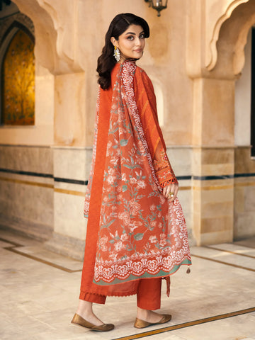 EDENROBE-30269-Unstitched Rust Embroidered Dobby 3 Piece
