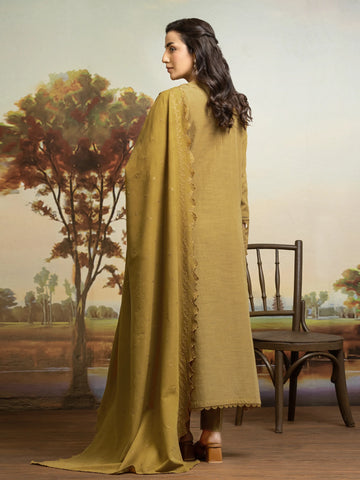EDENROBE-30302-Unstitched Dark Mustard Embroidered Khaddar 3 Piece