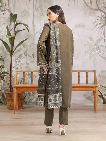 EDENROBE-30312-Unstitched Mehndi Embroidered Khaddar 3 Piece