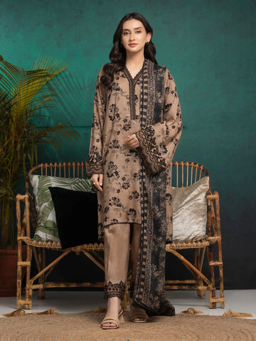 EDENROBE-30375-Unstitched Brown Embroidered Raw Silk 3 Piece