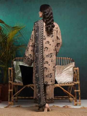 EDENROBE-30375-Unstitched Brown Embroidered Raw Silk 3 Piece