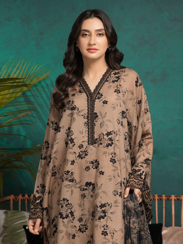 EDENROBE-30375-Unstitched Brown Embroidered Raw Silk 3 Piece