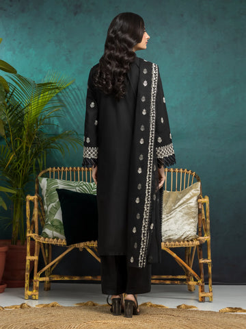 EDENROBE-31025-Unstitched Black Embroidered Cambric 3 Piece