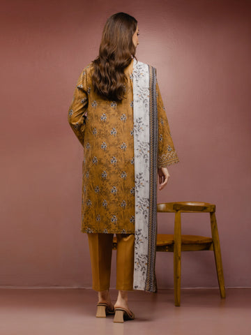 EDENROBE-31050-Unstitched Mustard Brown Embroidered Cambric 3 Piece