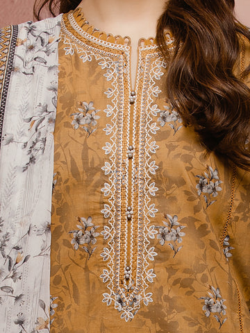 EDENROBE-31050-Unstitched Mustard Brown Embroidered Cambric 3 Piece
