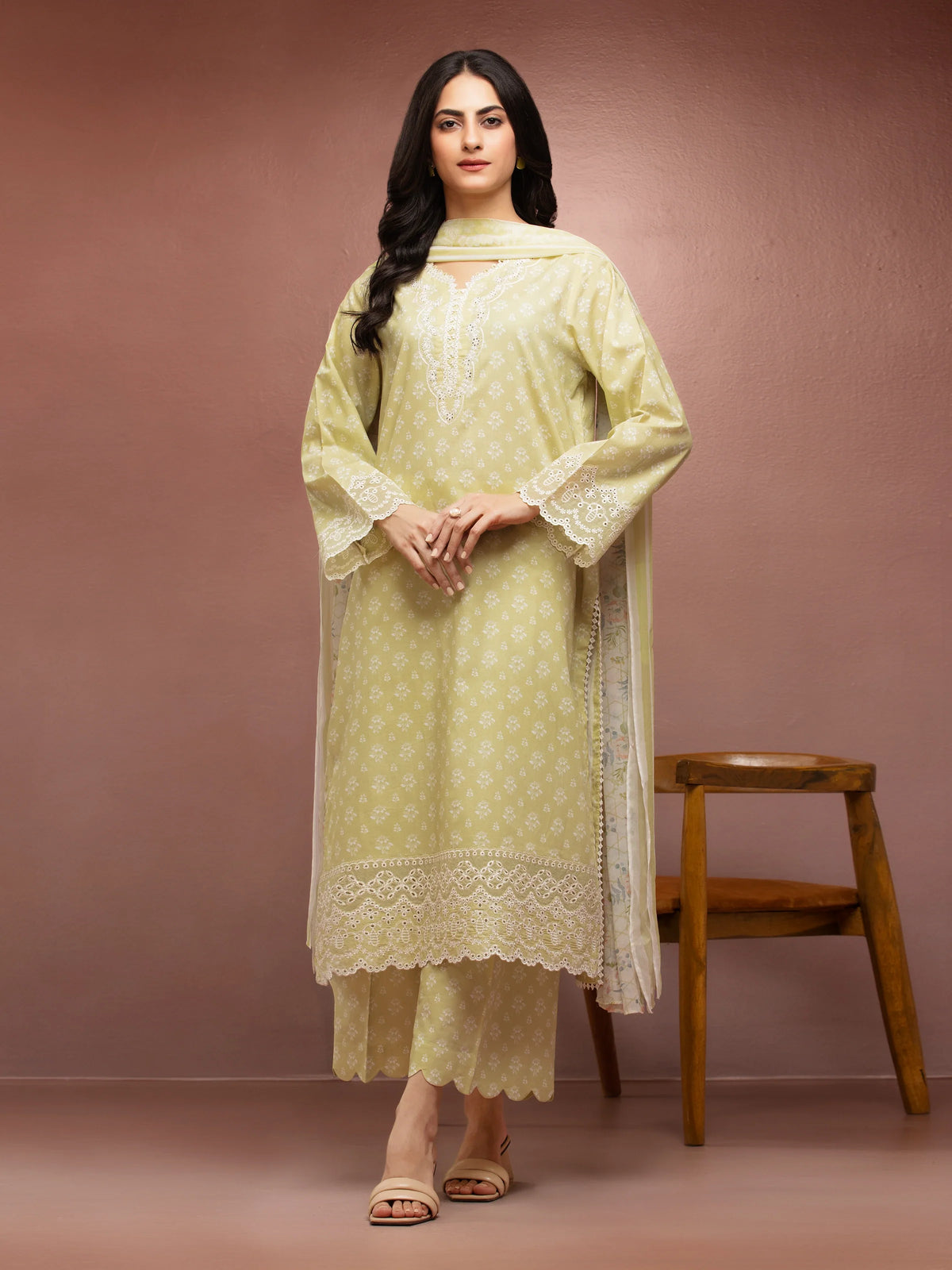 EDENROBE-31060-Unstitched Light Lemon Embroidered Lawn 3 Piece