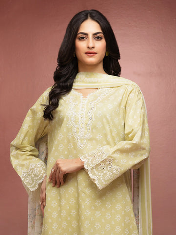 EDENROBE-31060-Unstitched Light Lemon Embroidered Lawn 3 Piece