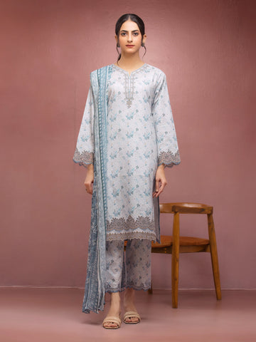 EDENROBE-31082-Unstitched Light Blue Embroidered Lawn 3 Piece -