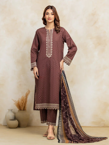 EDENROBE-31087-Unstitched Brown Embroidered Lawn 3 Piece