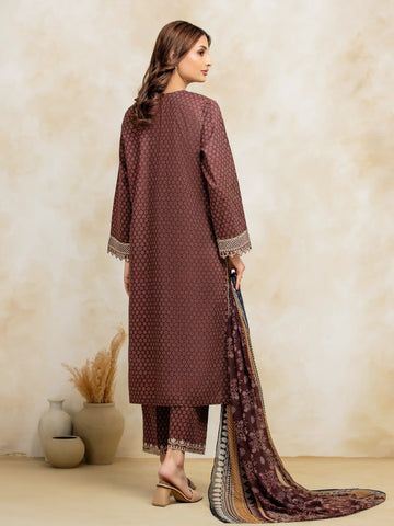 EDENROBE-31087-Unstitched Brown Embroidered Lawn 3 Piece