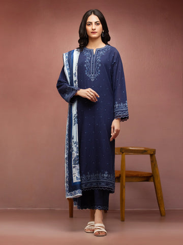 EDENROBE-31222-Unstitched Navy Blue Embroidered Lawn 3 Piece