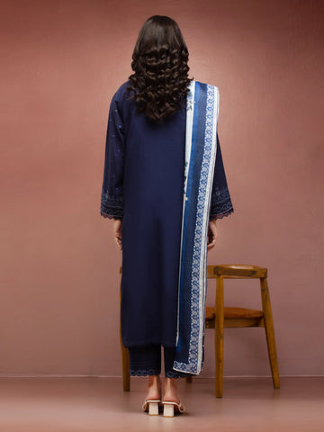 EDENROBE-31222-Unstitched Navy Blue Embroidered Lawn 3 Piece