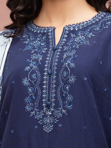 EDENROBE-31222-Unstitched Navy Blue Embroidered Lawn 3 Piece
