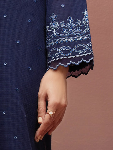 EDENROBE-31222-Unstitched Navy Blue Embroidered Lawn 3 Piece