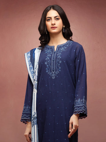 EDENROBE-31222-Unstitched Navy Blue Embroidered Lawn 3 Piece