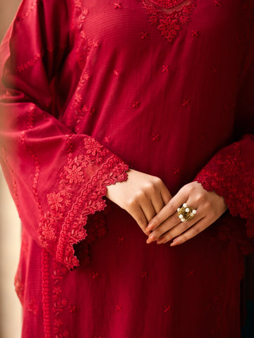 EDENROBE-31240-Unstitched Dark Maroon Embroidered Lawn 3 Piece