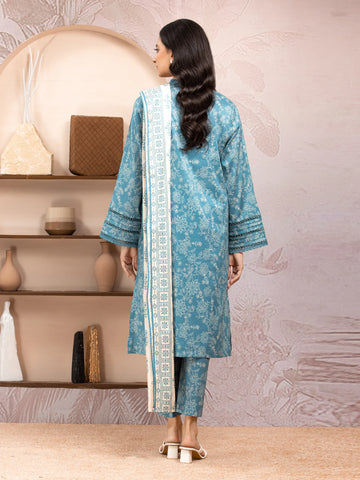 EDENROBE-35000-Unstitched Dark Turquoise Printed Lawn 3 Piece