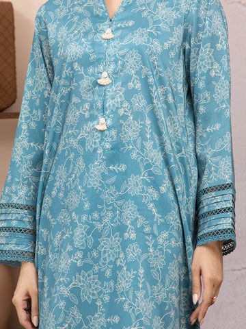 EDENROBE-35000-Unstitched Dark Turquoise Printed Lawn 3 Piece