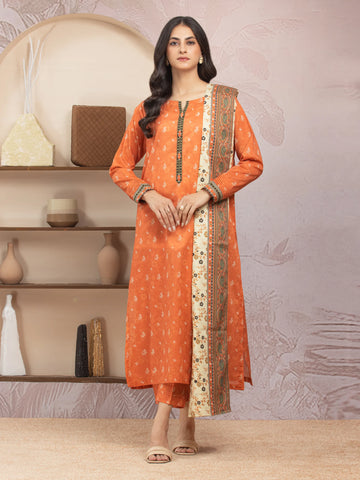 EDENROBE -35003-Unstitched Rust Printed Lawn 3 Piece