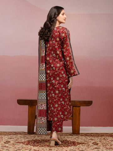 EDENROBE-35004-Unstitched Maroon Printed Lawn 3 Piece