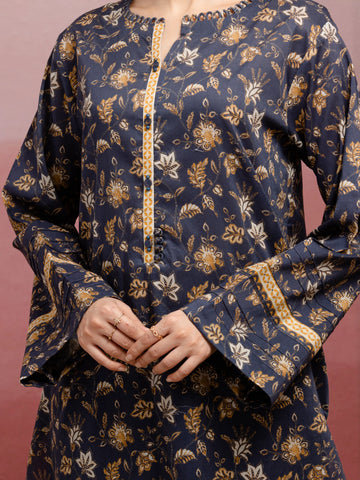 EDENROBE-35005-Unstitched Navy Blue Printed Lawn 3 Piece