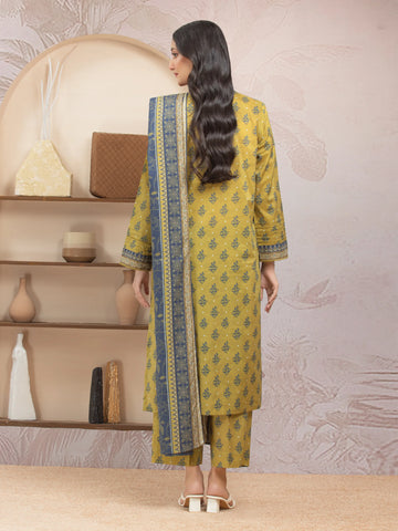 EDENROBE-35007-Unstitched Light Mehndi Printed Lawn 3 Piece -