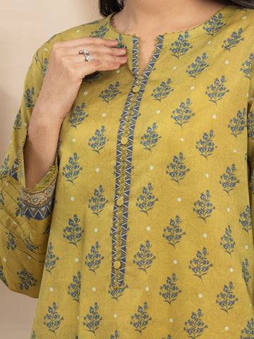 EDENROBE-35007-Unstitched Light Mehndi Printed Lawn 3 Piece -