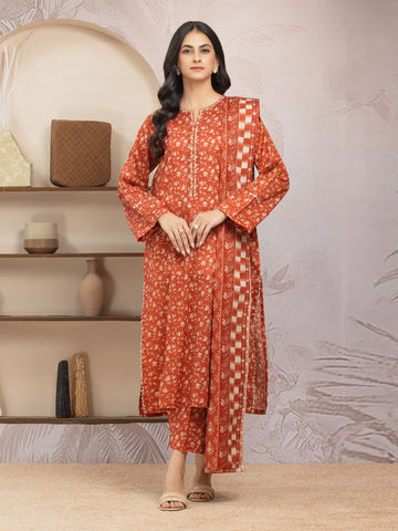 EDENROBE-35008-Unstitched Rust Printed Lawn 3 Piece