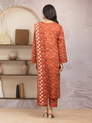 EDENROBE-35008-Unstitched Rust Printed Lawn 3 Piece
