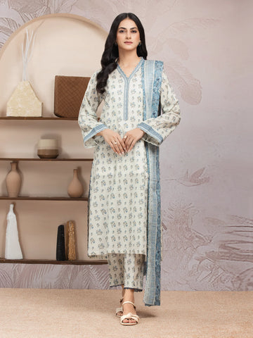 EDENROBE-35009-Unstitched Beige Printed Lawn 3 Piece