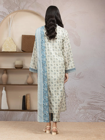EDENROBE-35009-Unstitched Beige Printed Lawn 3 Piece