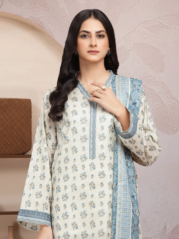 EDENROBE-35009-Unstitched Beige Printed Lawn 3 Piece