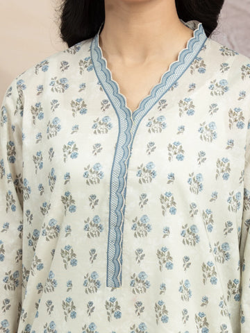 EDENROBE-35009-Unstitched Beige Printed Lawn 3 Piece