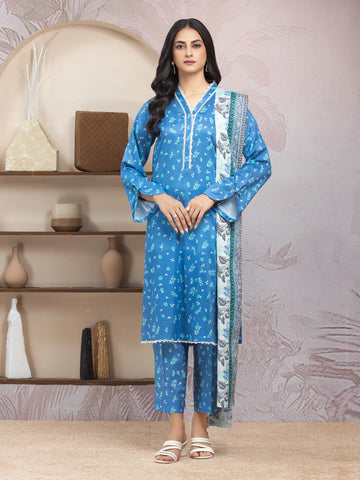 EDENROBE-35011-Unstitched Blue Printed Lawn 3 Piece
